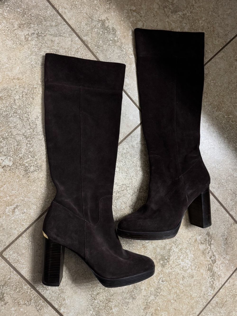Black Suede Michael kors Regina boots with gold hardware